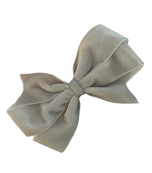 Velvet Small Hair Bow in Silver, girl, holiday, Winter, wedding