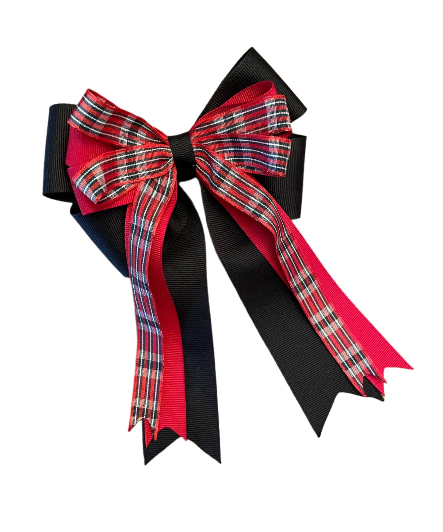 Black Tartan Tail Bow, Red, Black & White, Plaid, equestrian