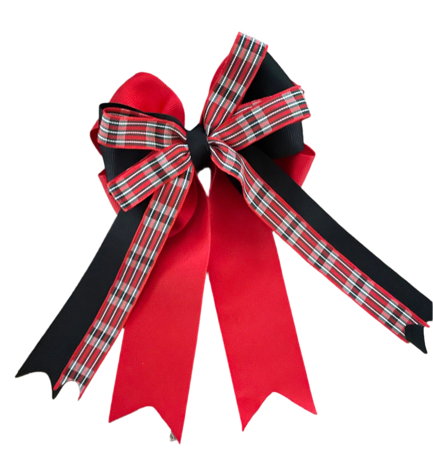 Red Tartan Tail Bow, Red, Black & White, Plaid, equestrian, holiday
