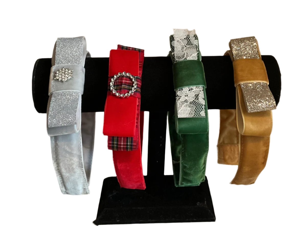 Velvet Headbands w/Bow, Preppy, Adult, Kids, holiday