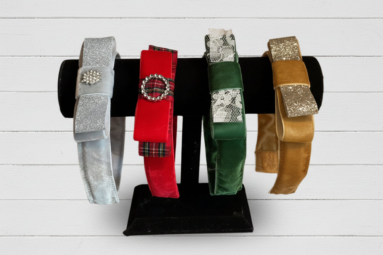 Velvet Headbands w/Bow, Preppy, Adult, Kids, holiday, wedding