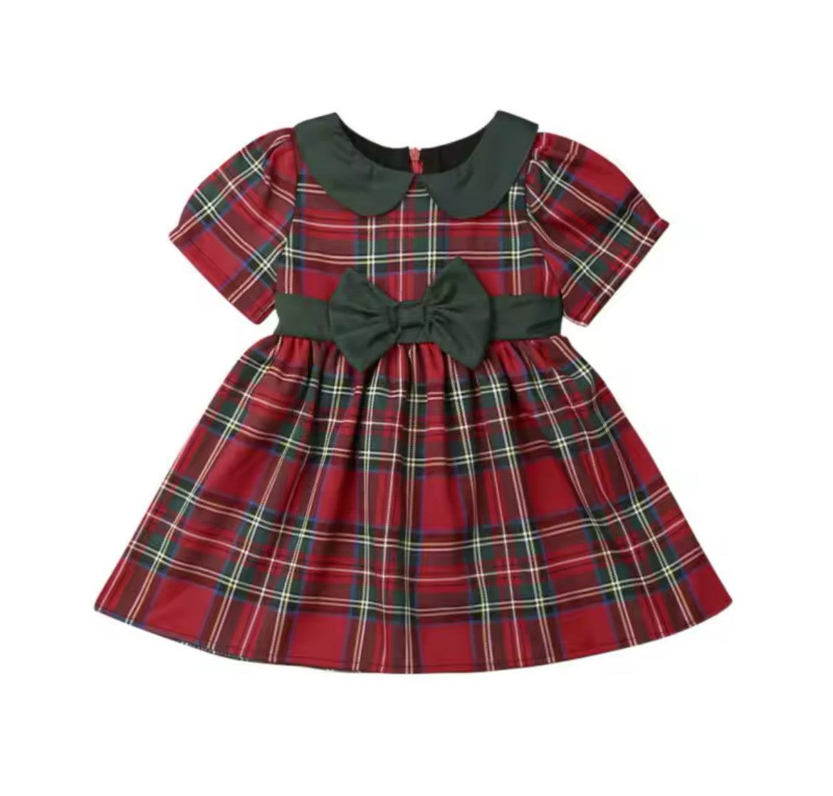 Red Tartan Plaid Collar Dress w/Green Trim, Girl's, Toddler, kids, holiday