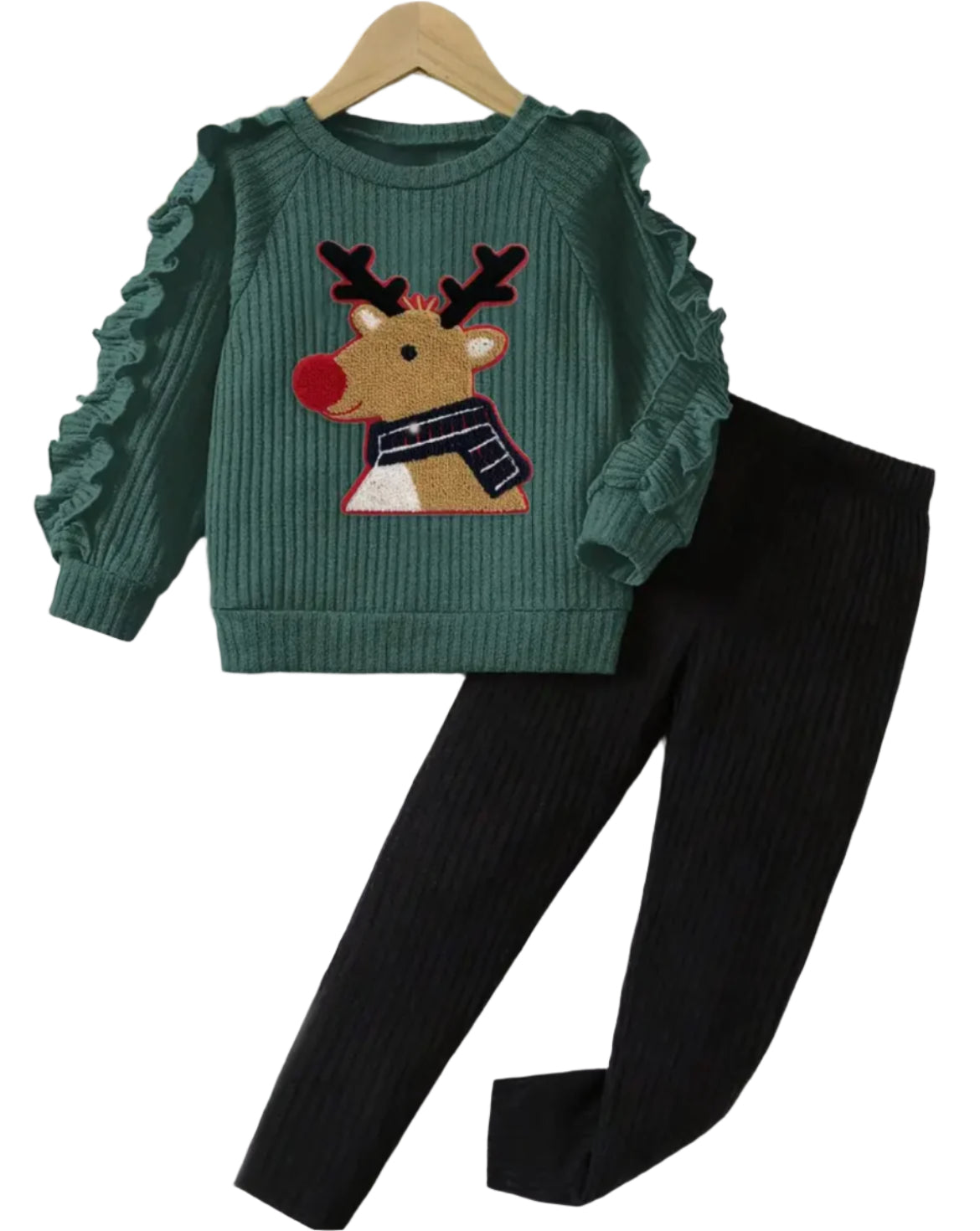 Ruffle Reindeer Ribbed Knit Outfit, girls, kids, holiday, leggings, Winter