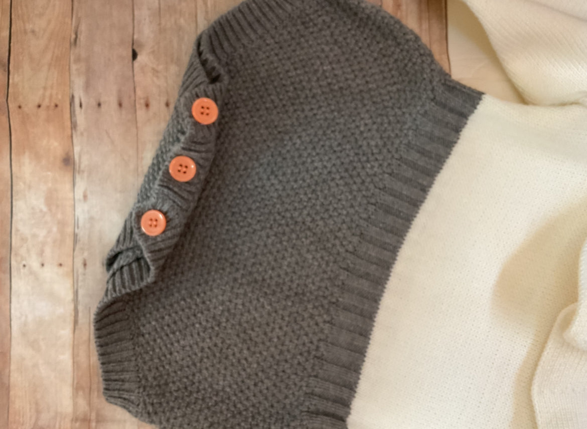 Gray & Cream Knit Collared Romper, girl, baby, holiday, gift, onesie