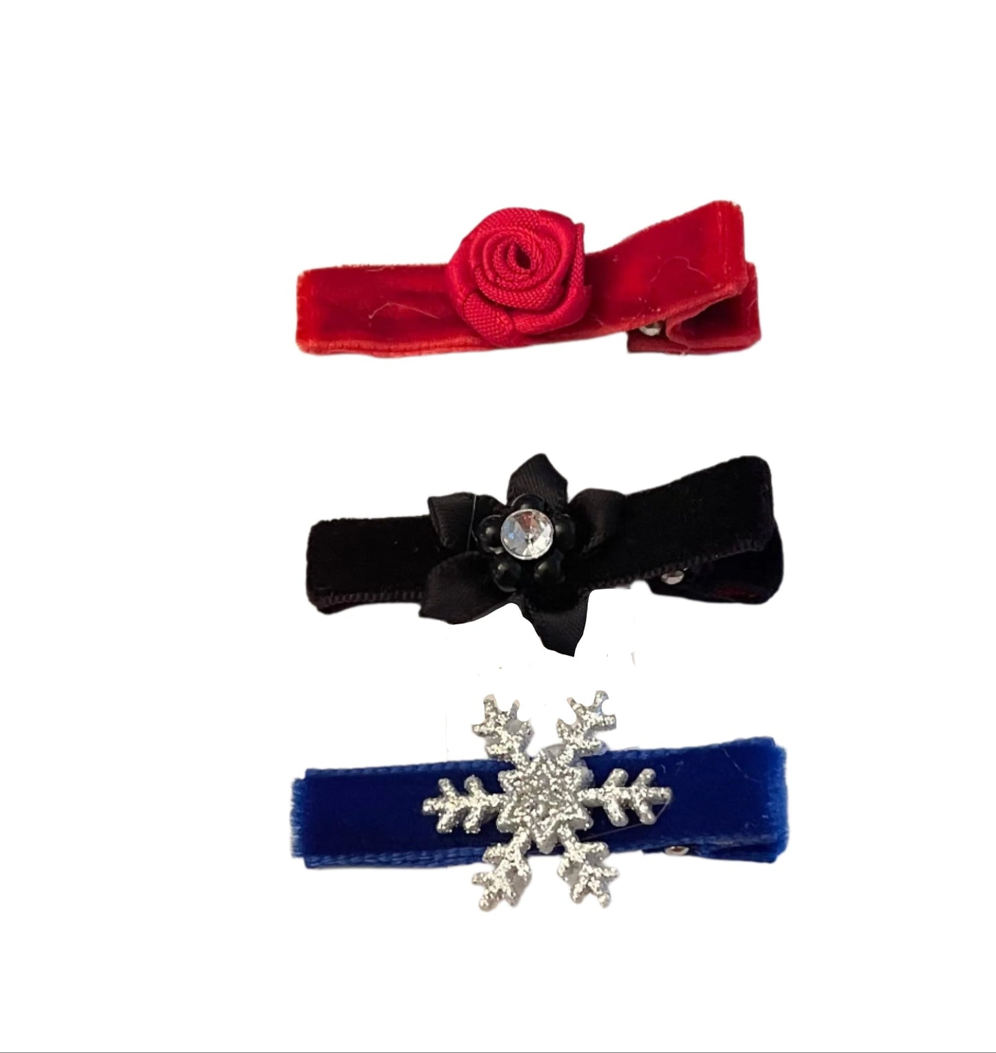 Velvet Clip Set, girl, toddler, holiday, rose, snowflake