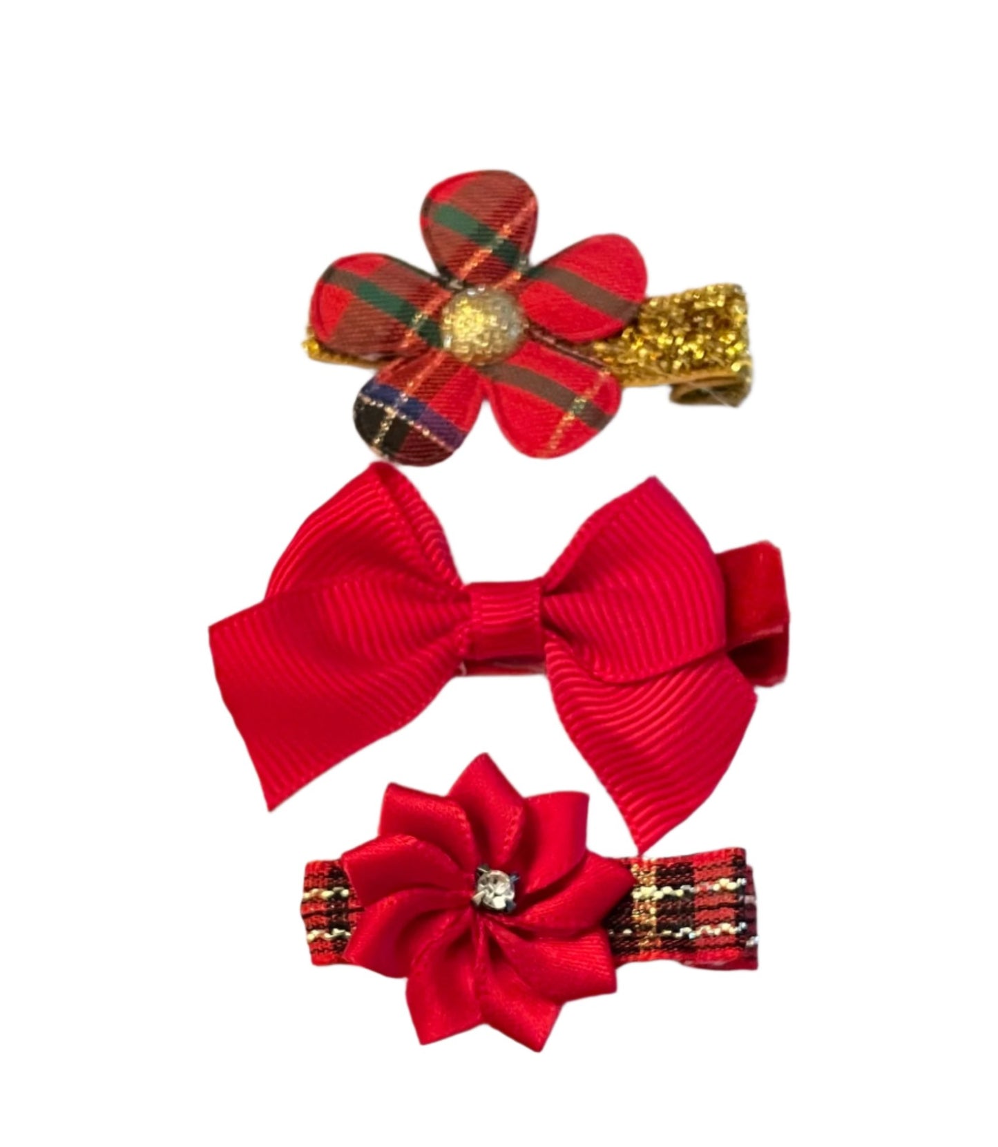 Red & Gold Clip Set, girl, toddler, snowflake, bow, holiday