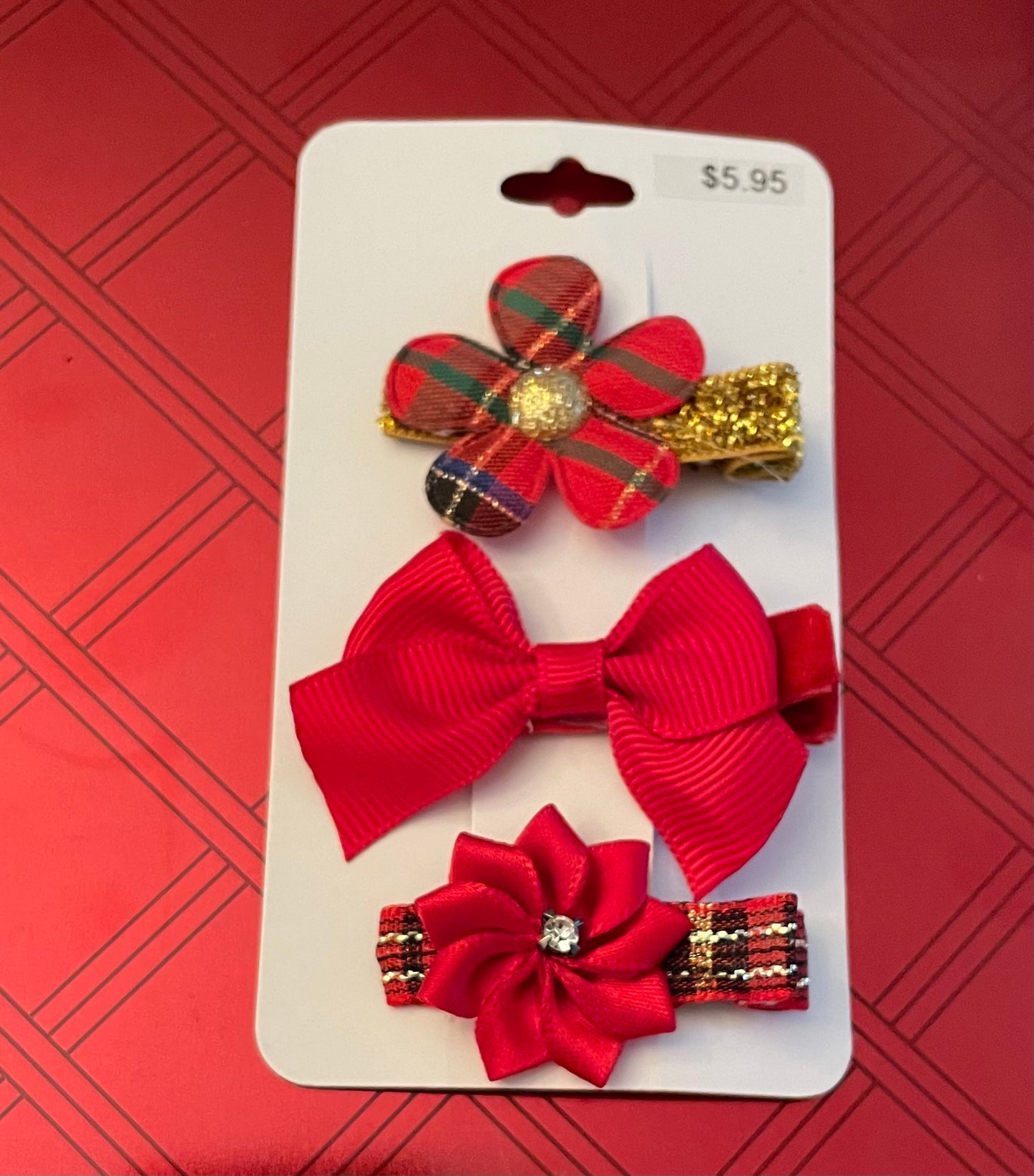 Red & Gold Clip Set, girl, toddler, snowflake, bow, holiday