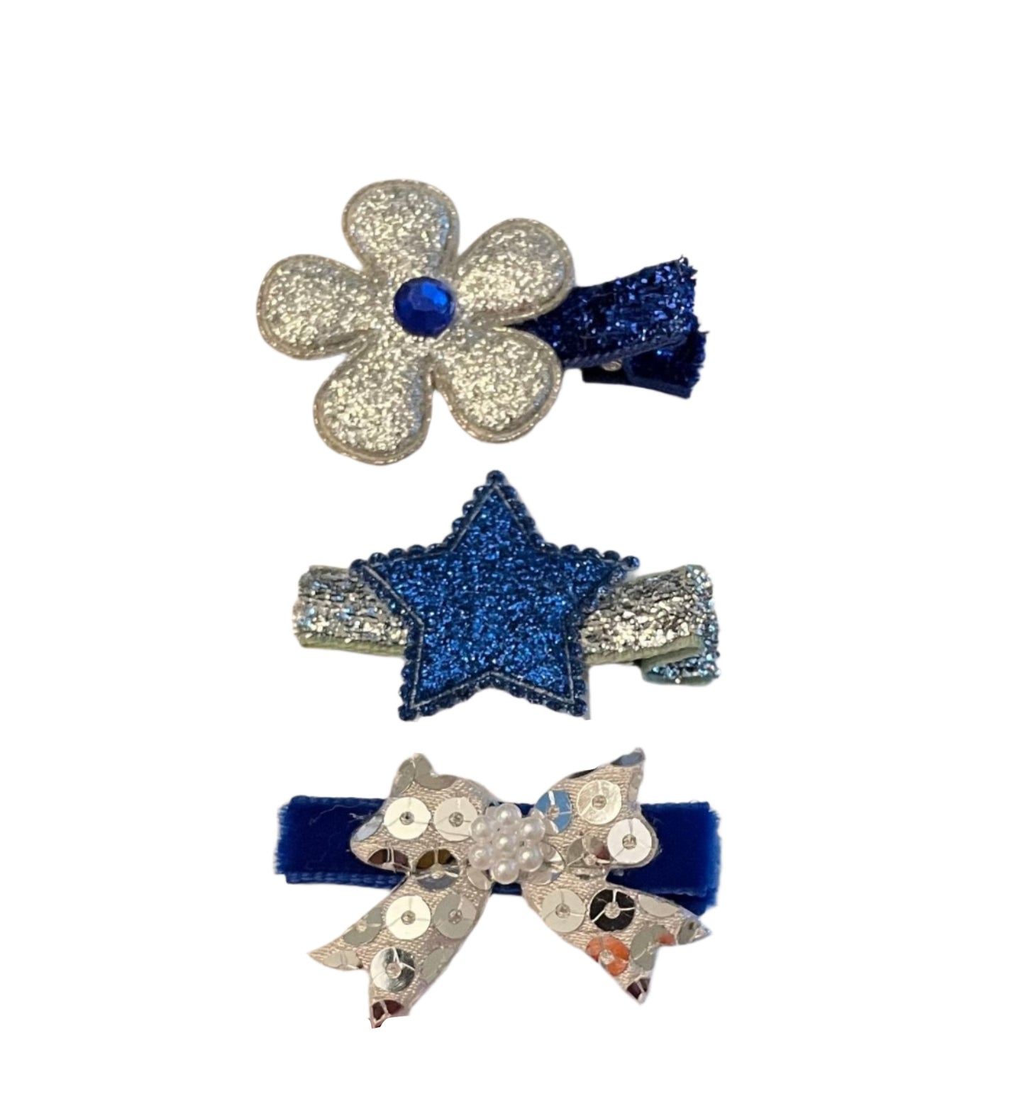 Blue & Silver Clip Set, girl, toddler, star, bow, holiday
