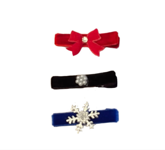 Velvet Clip Set, girl, toddler, holiday, bow, snowflake