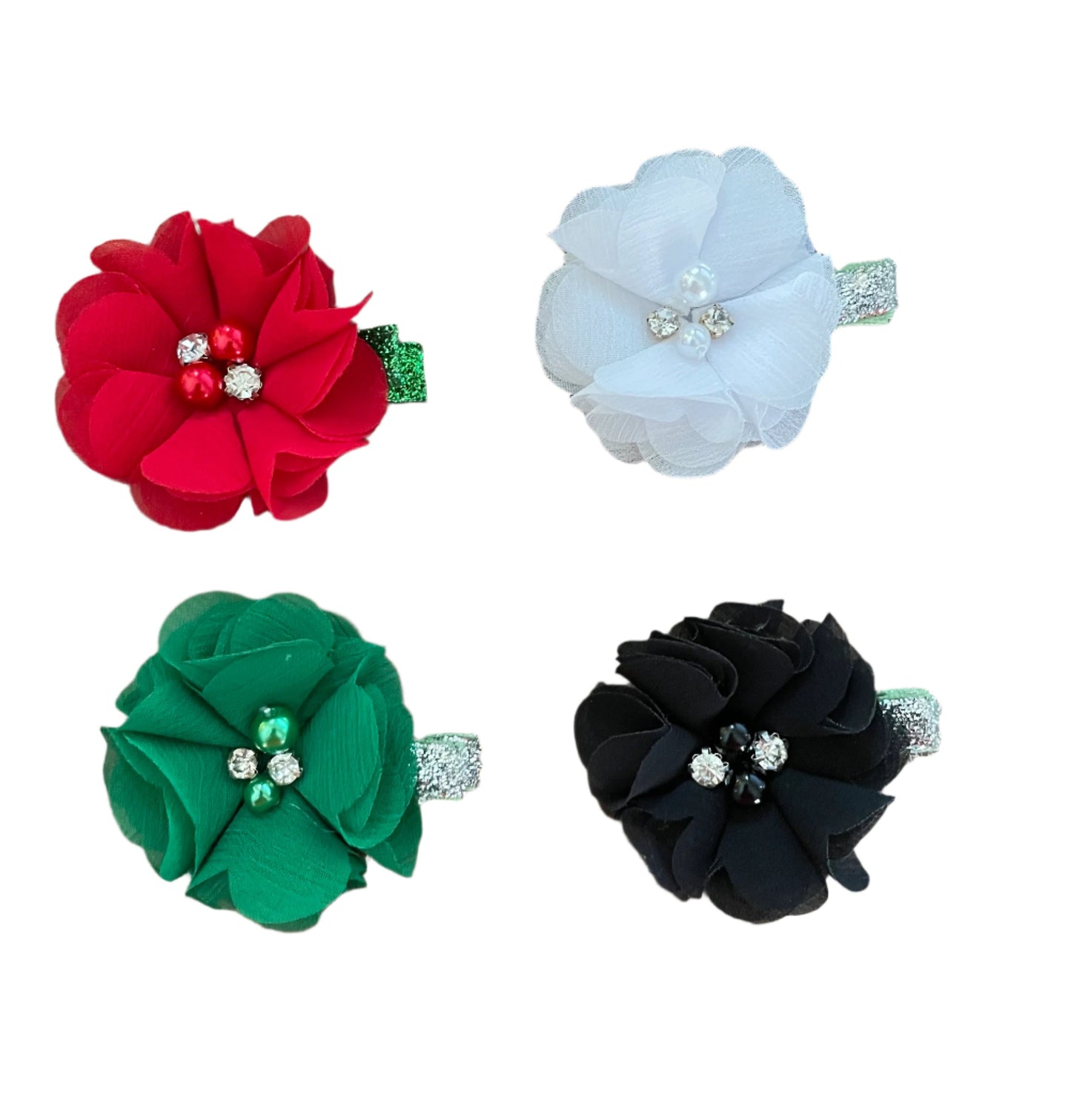 Chiffon Flower Clip w/Pearls, girl, toddler, holiday, hair, adult
