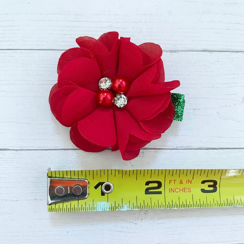 Chiffon Flower Clip w/Pearls, girl, toddler, holiday, hair, adult