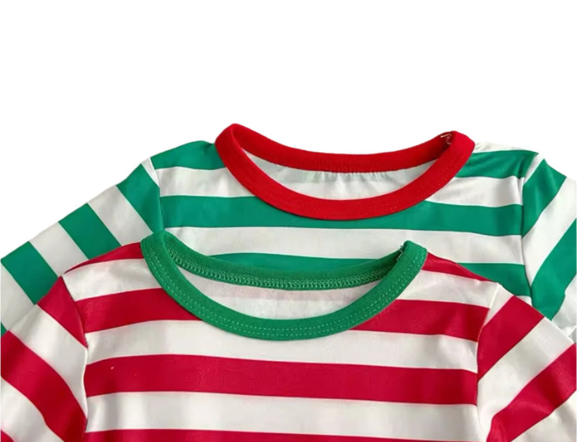 Holiday Striped Merry Pajamas, unisex, green, red, kids