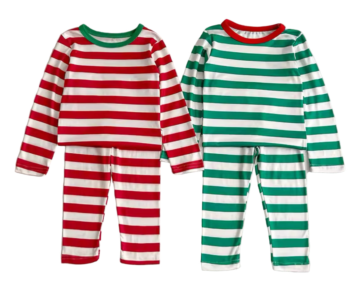 Holiday Striped Pajamas, unisex, green, red, kids