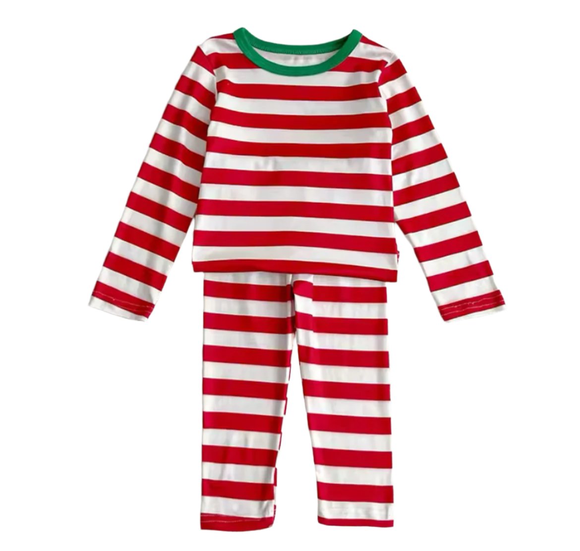 Holiday Striped Pajamas, unisex, green, red, kids