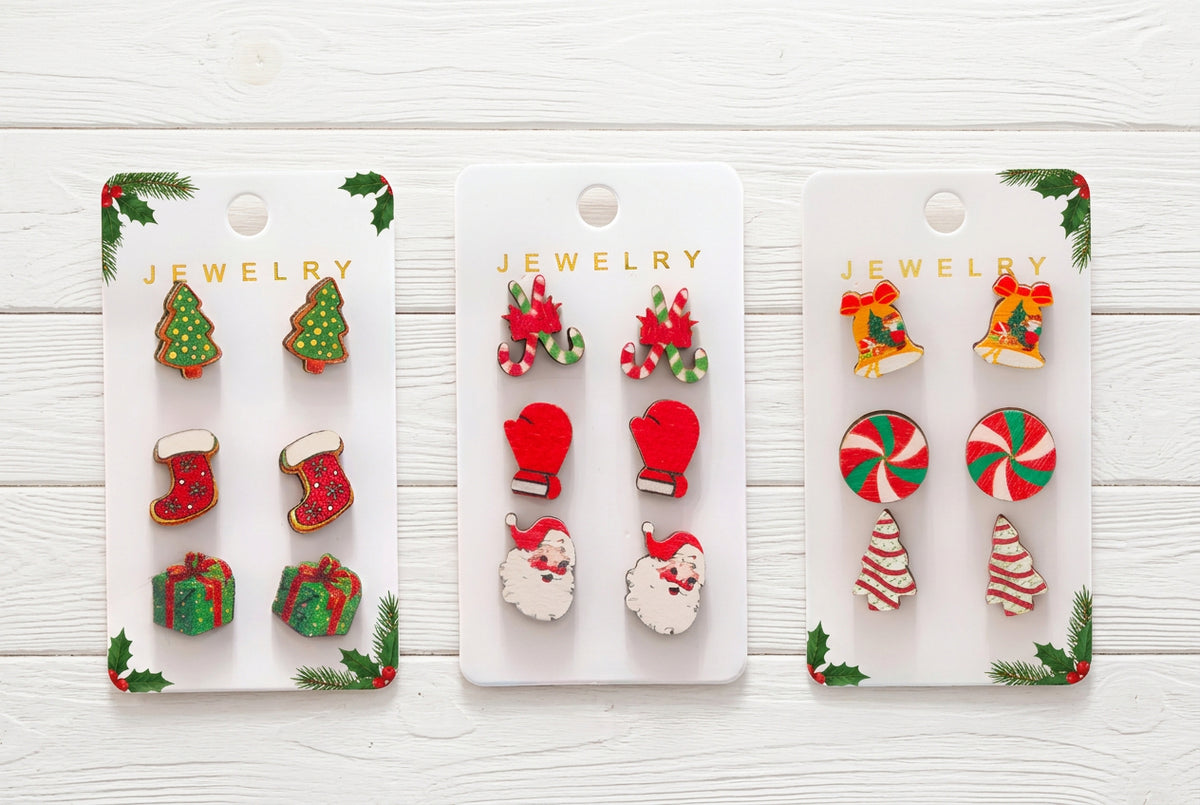 Christmas Themed Pierced Earring Sets, gift, girl, holiday