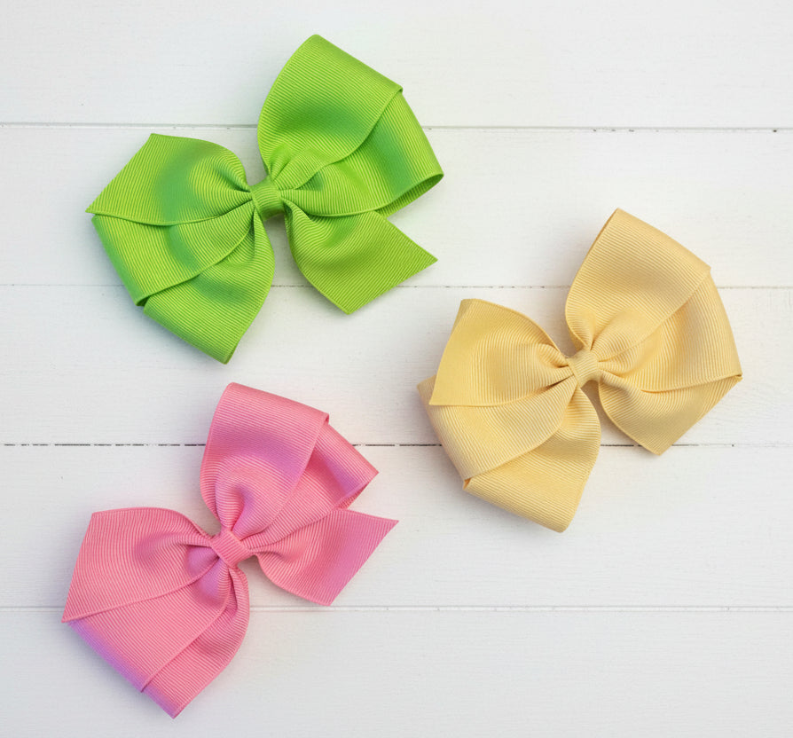 Bright Color Medium Hair Bows, Lime, Pink, Banana, Girl, clip, Back to School, holiday