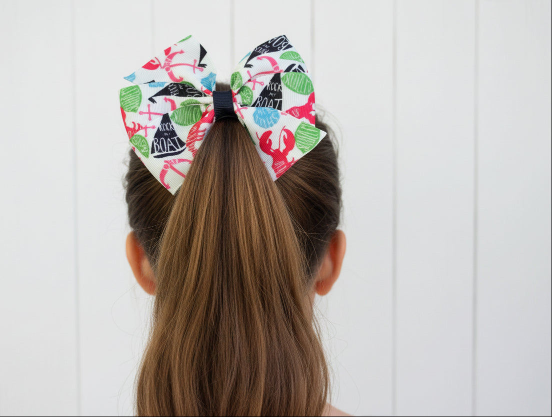 Rock my Boat Hair Bow, girl, clip, beach, gift, sailboat, lobster