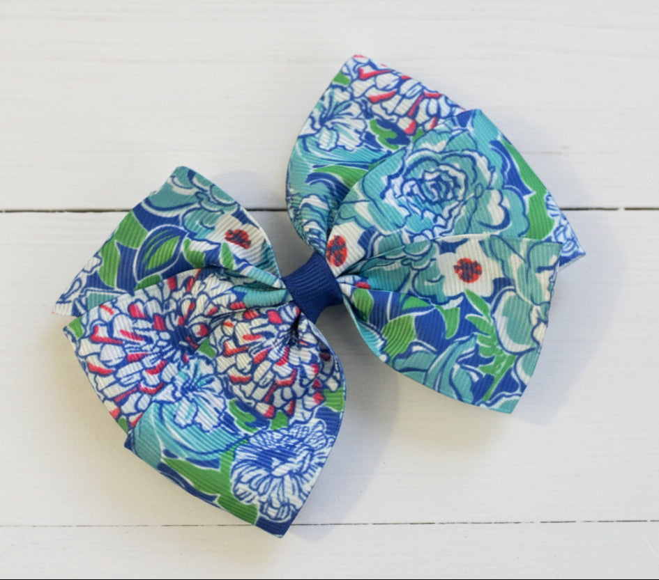 Blue Mums Hair Bow, girl, clip, beach, gift, coral