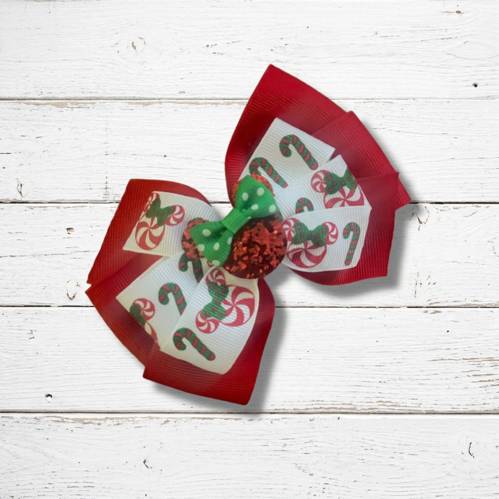 Peppermint Mouse Holiday Hair Bow, Minnie, kids, clip