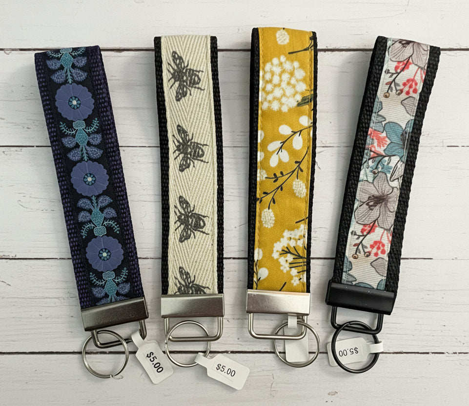 Bees and Flowers Key Fobs, wristlet, purse, keychain