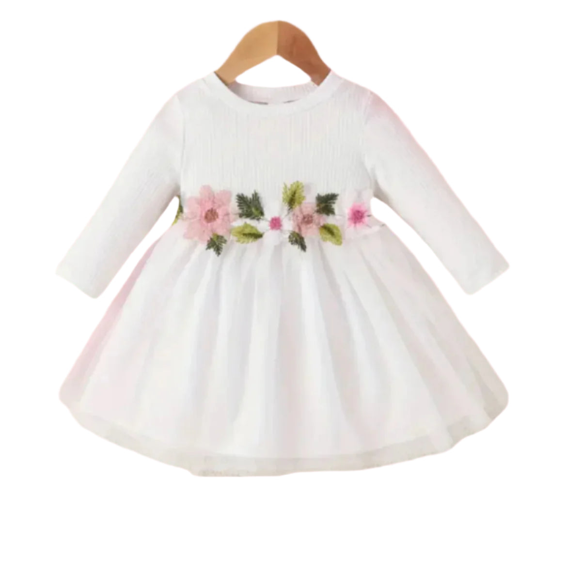 White Tutu Dress w/Embroidered Flowers, baby, toddler, girl, party, Baptism, wedding
