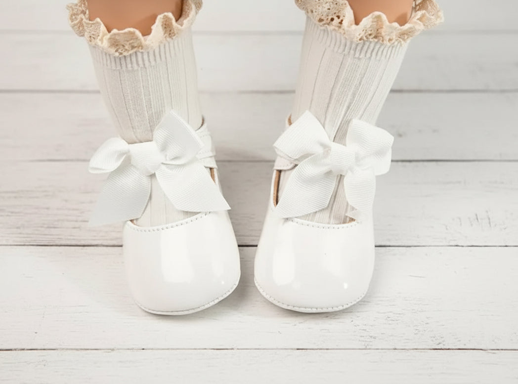 White Bow Knot Mary Jane Walkers, baby, infant, holiday, Christening, Baptism