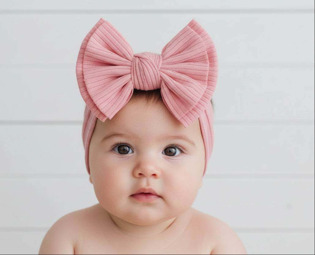 Big Bow Ribbed Headband, stretch, fabric, infant, newborn