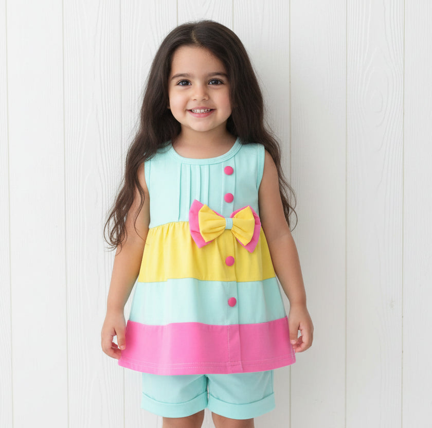 Aqua Striped Short Outfit, kids, girls, toddler, Spring /SALE