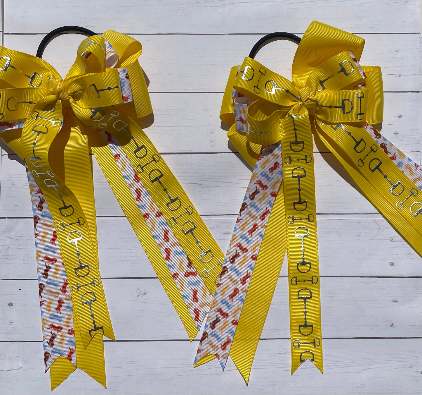 Equestrian Hair Bow, Tails, Horse Show, Yellow