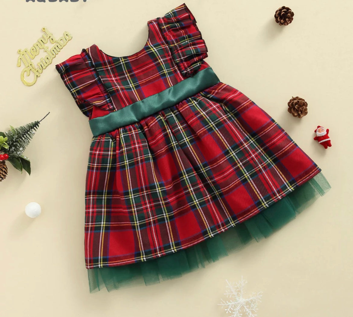 Red Tartan Plaid Holiday Dress, Girl's, Toddler, kids