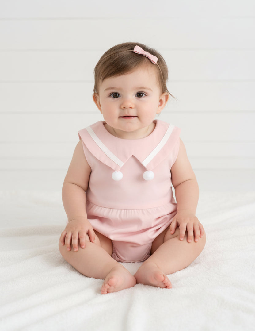 Pink Nautical Romper, Sailor Collar, Infant, baby, girl