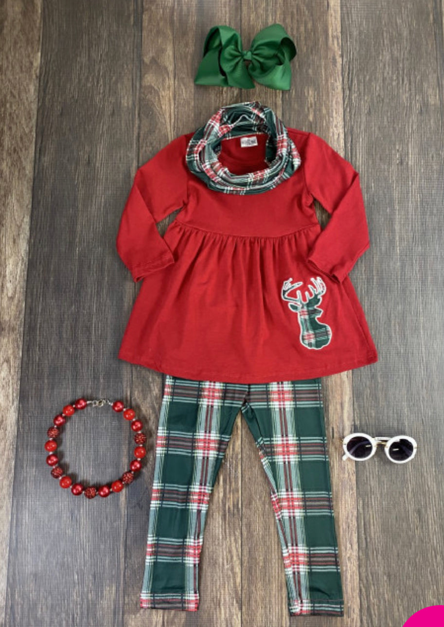 Red & Green Tartan Plaid 3 Piece Outfit, girls, kids, holiday