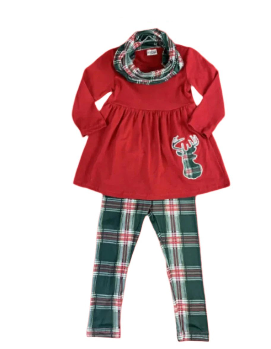 Red & Green Tartan Plaid 3 Piece Outfit, girls, kids, holiday