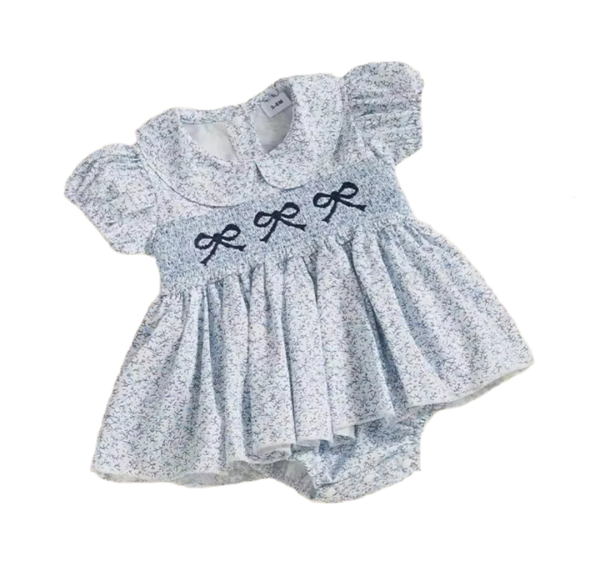 Blue Smocked Embroidered Romper, girl, baby, infant, gift