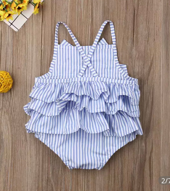 Blue & White Striped Ruffle Romper, baby, girl, kids