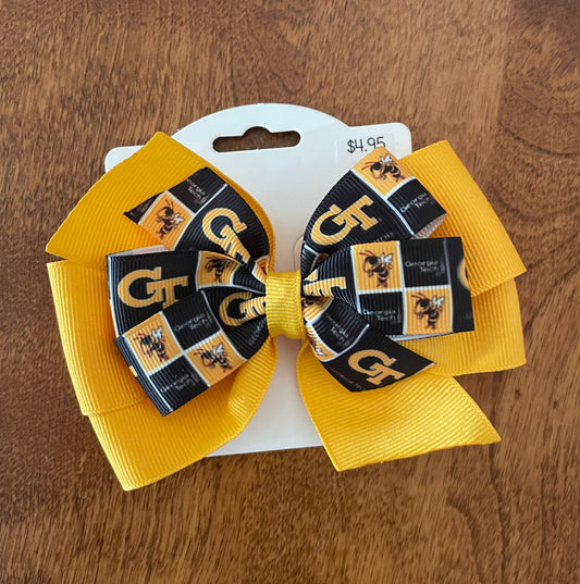 Collegiate Double Hair Bow, University, Georgia Tech