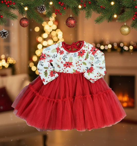 Red Poinsettia Tulle Dress, girl, kids, holiday