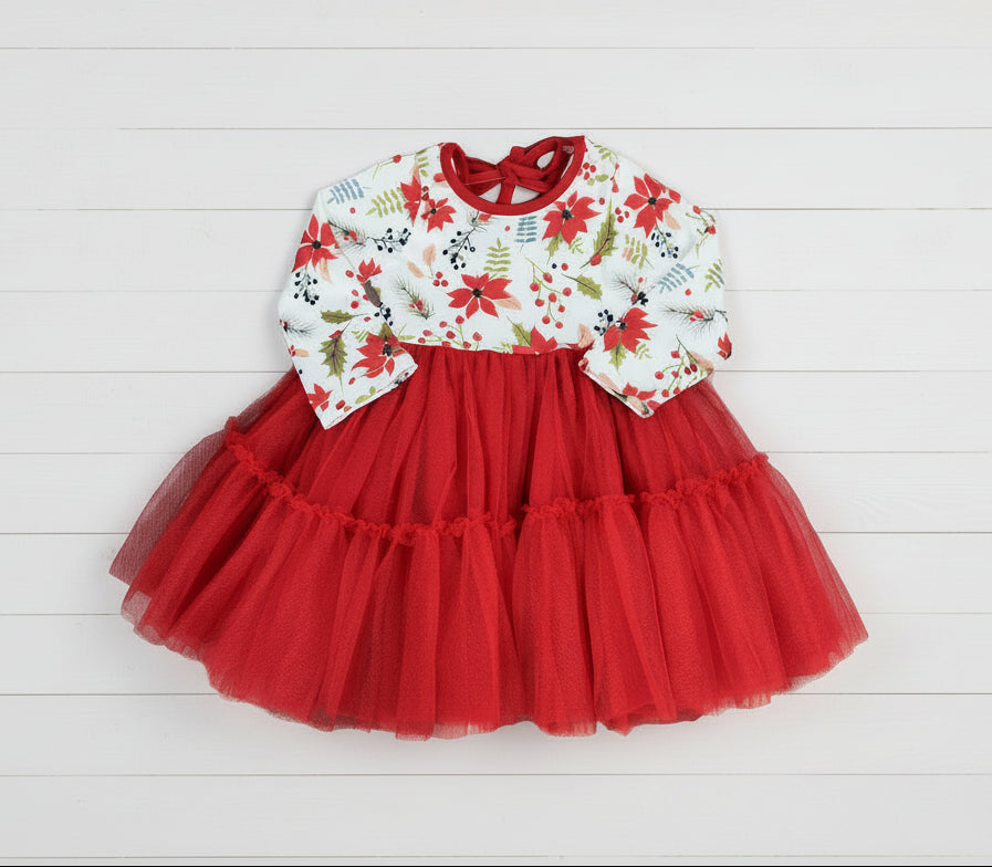 Red Poinsettia Tulle Dress, girl, kids, holiday / SALE