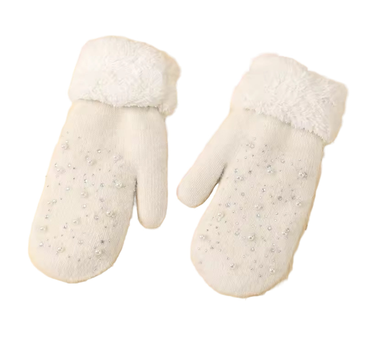 Women's Pearl & Rhinestone Mittens, holiday, Winter, girl
