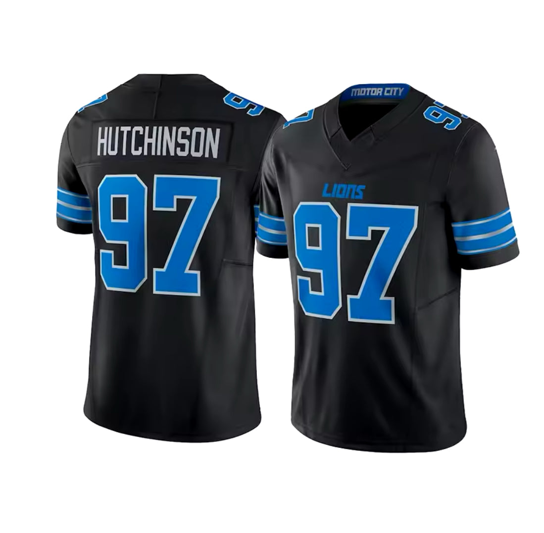 Detroit Lion's Black Jersey Shirt, Adult, football, unisex, Hutch, Goff