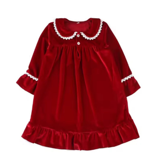 Ruby Red Velvet Night Gown, girl, Sleeper, holiday, gift, pajamas / COMING SOON