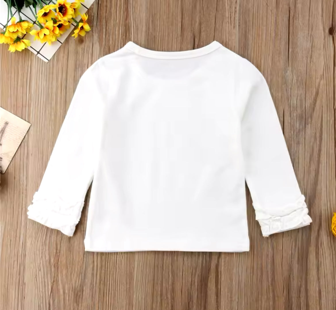 White Ruffle Long Sleeve Shirt, Girl's, Toddler, kids