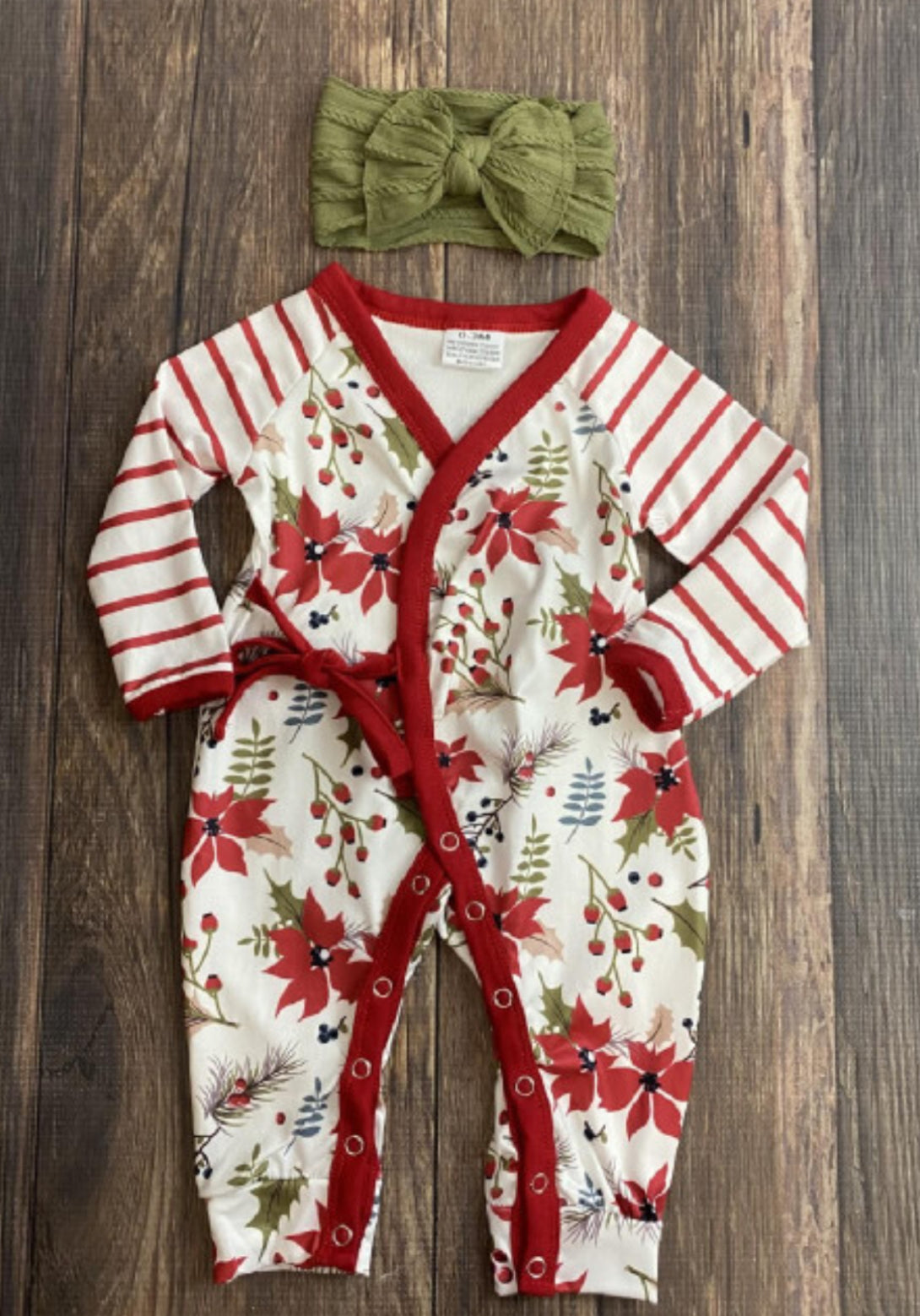 Poinsettia Milk Silk Romper, Baby, girl, infant, Winter, holiday