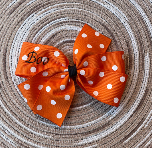 Boo Hair Bow, Halloween, Polka Dots, Orange, girl, teen, clip