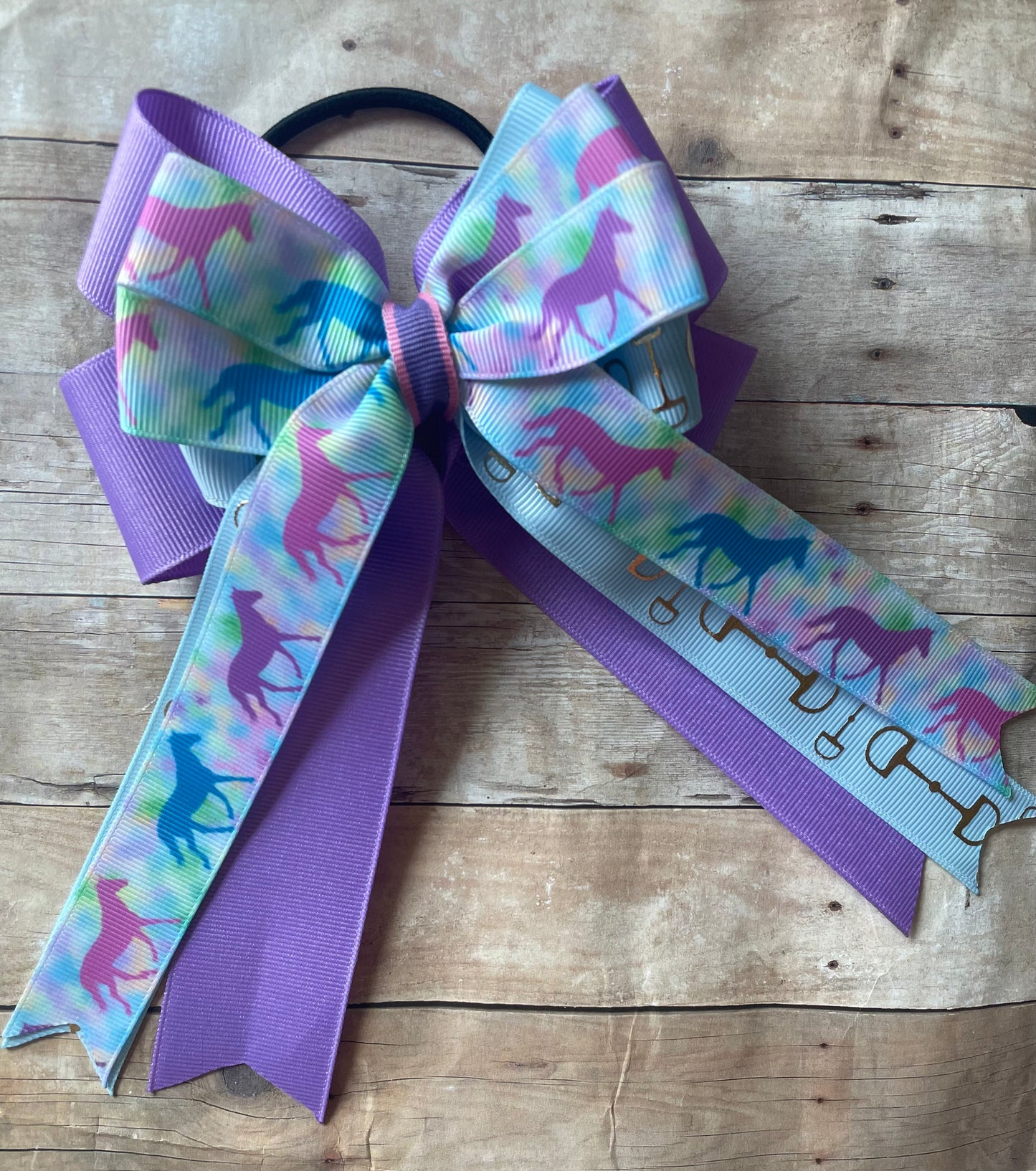 Equestrian Hair Bow, Tails, Horse Show, Purple, Blue