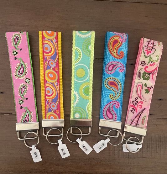 Paisley & Circles Print Key Fobs, wristlet, purse, keychain