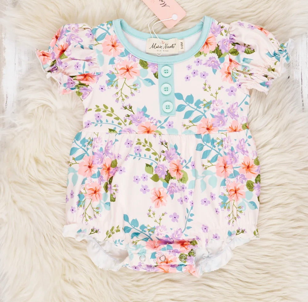 Floral Short Sleeve Romper, girl, baby, onesie