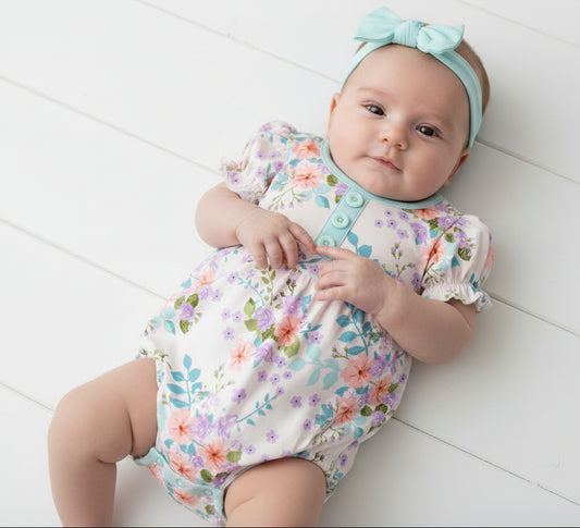 Floral Short Sleeve Romper, girl, baby, onesie, shower