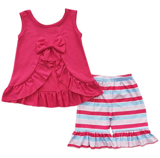 Pink Striped Ruffle Short Set, girl, outfit, kids / SALE