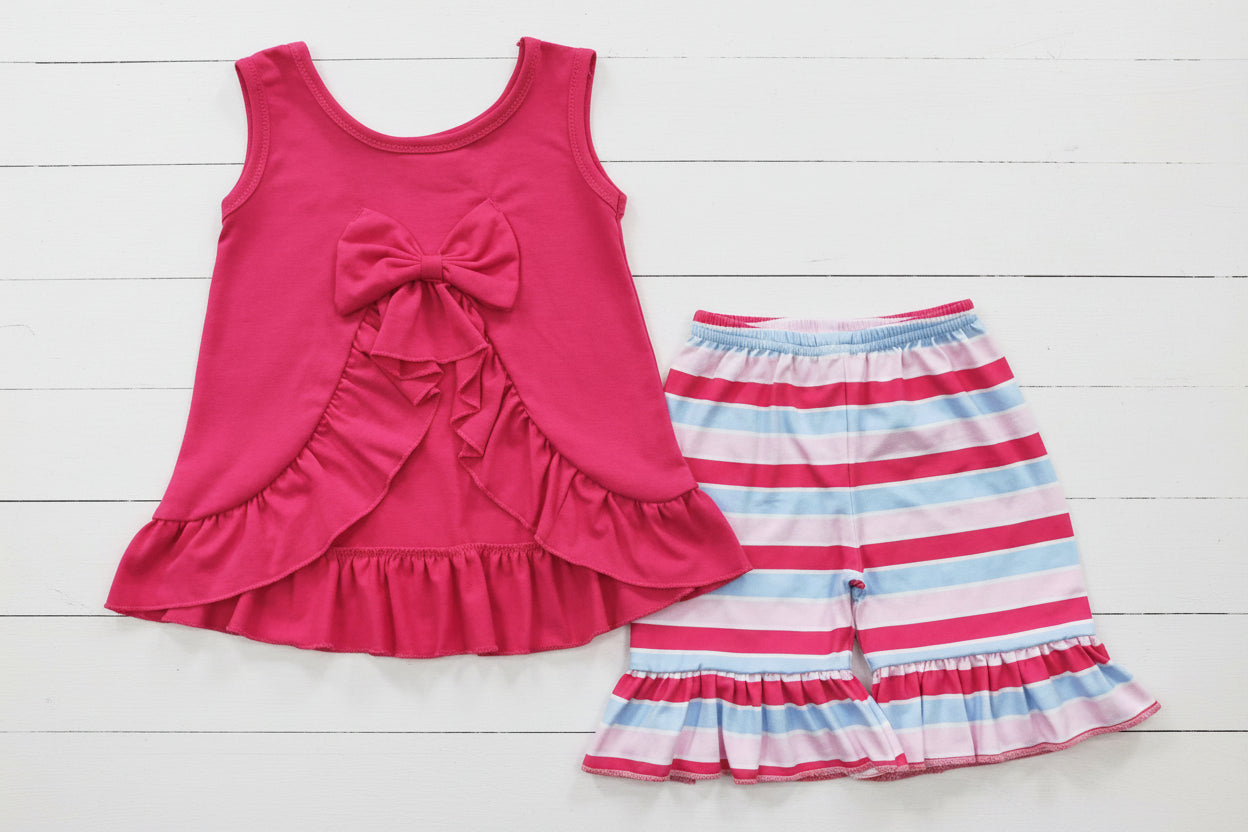 Pink Striped Ruffle Short Set, girl, outfit, kids / CLEARANCE